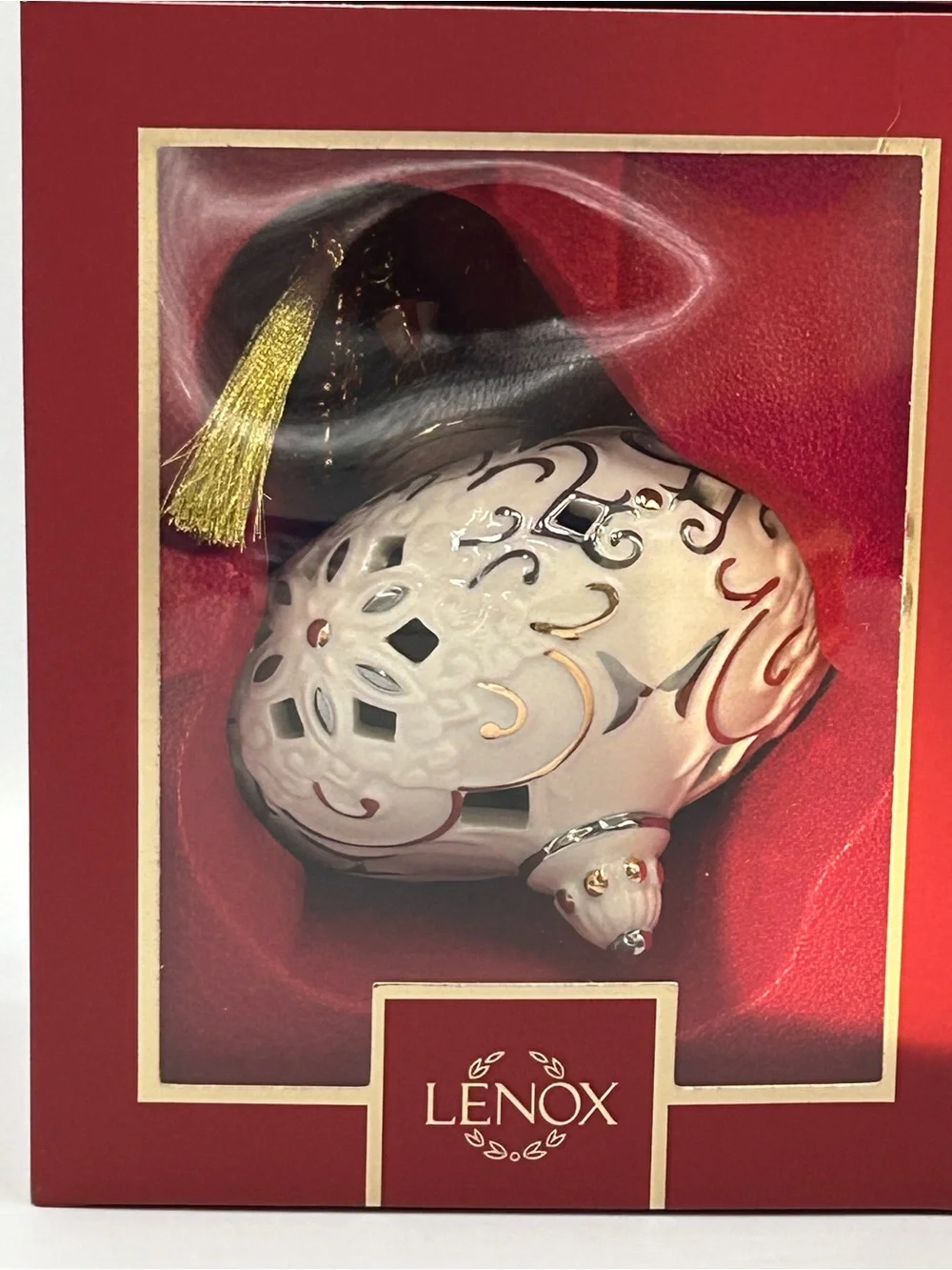 Lenox White and Gold Filigree Porcelain Holiday Ornament with Tassel Christmas